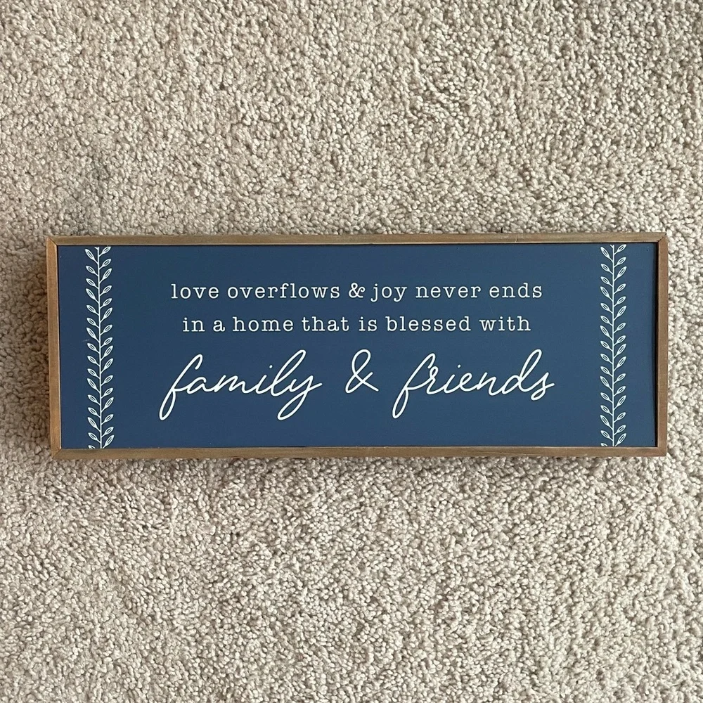 Family & Friends Rustic Wooden Decor Wall Art Sign NEW Blue White Brown Home